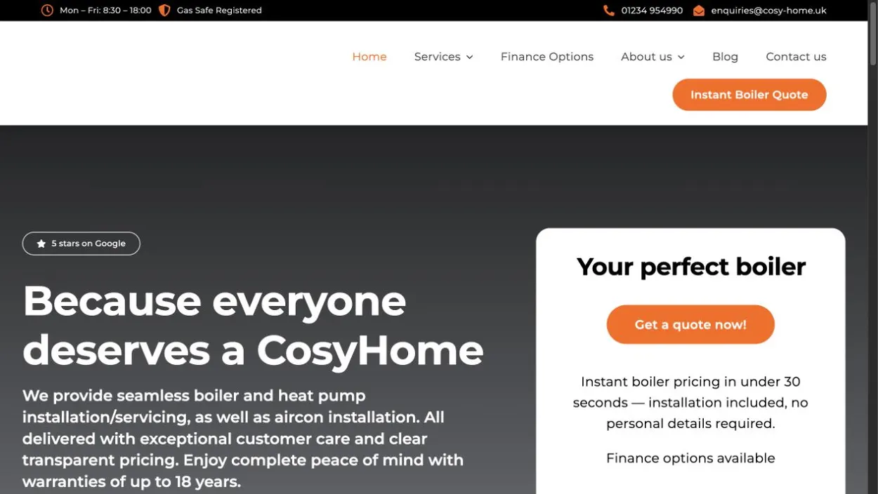 CosyHome Heating Solutions website