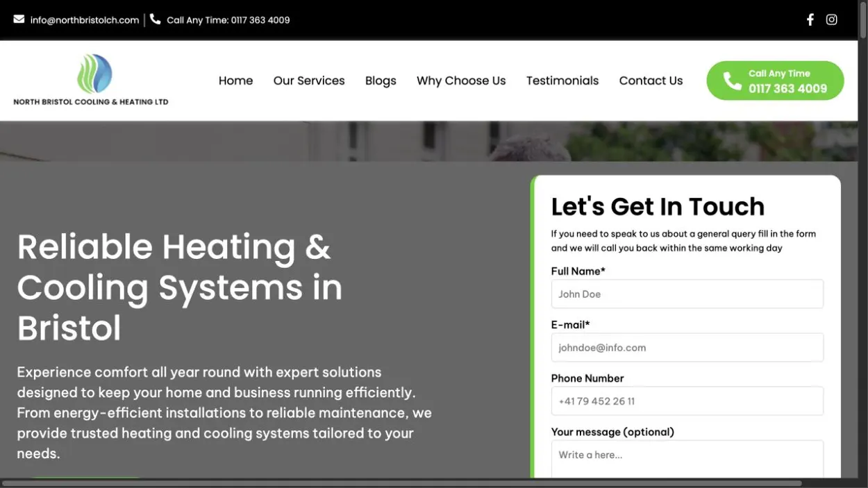 North Bristol Cooling & Heating website