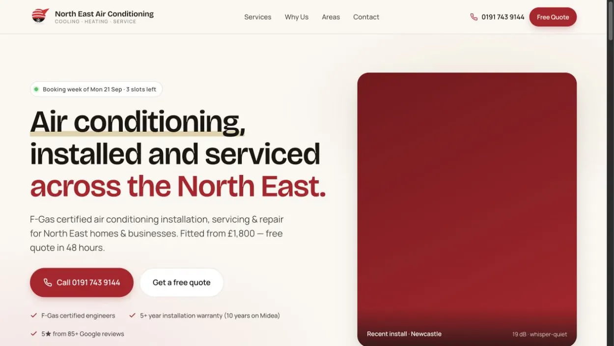 North East Air Conditioning website