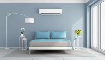 Blue contemporary bedroom with air conditioner